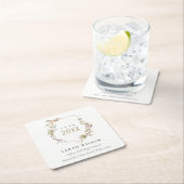 Chic Dusky Pink Blush Wildflower Crest Afstuderen Vierkante Kartonnen Onderzetter (Insitu)