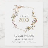 Chic Dusky Pink Blush Wildflower Crest Afstuderen Wijn Etiket (Enkel label)