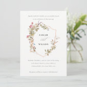 Chic Dusky Pink Blush Wildflower Crest Wedding Kaart (Staand voorkant)