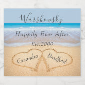 Chic Dusty Blue Beach Bruiloft 2 Hart Zand Likeurfles Etiket (Enkel label)