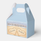 Chic Dusty Blue Beach Bruiloft 2 Harten in Zand Bedankdoosjes (Voorkant Zijde)