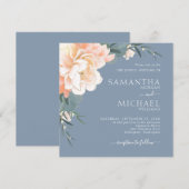 Chic Dusty Blue Blush Peach Gold Floral Wedding Kaart (Voorkant / Achterkant)