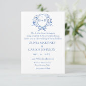 Chic Dusty Blue Crest Monogram elegante bruiloft Kaart (Staand voorkant)