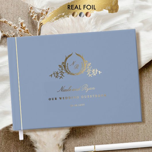 Chic Dusty Blue et Real Foil Mariage monogramme