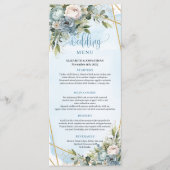 Chic Dusty Blue Flowers White Gold Wedding Menu (Voorkant)