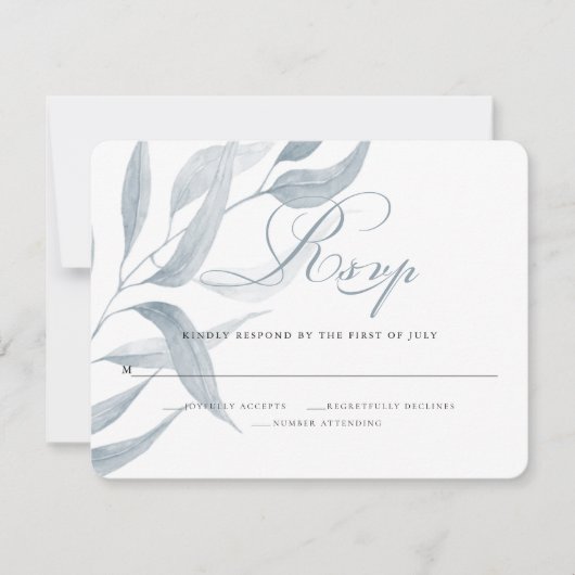 Chic Dusty Blue Foliing Réponse Mariage 2 (Devant)