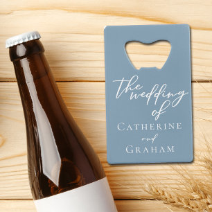 Chic Dusty Blue gepersonaliseerde bruiloft Kredietkaart Flessenopener