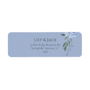Chic Dusty Blue Hydrangea Floral retouradres Etiket
