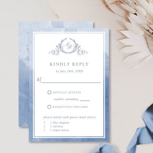 Chic Dusty Blue Monogram en Waterverf RSVP