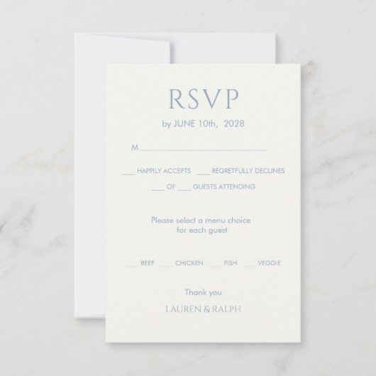 Chic Dusty Blue Monogram Wedding RSVP (Devant)