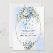 Chic Dusty Blue Peony Eucalyptus 16th Birthday  Kaart (Voorkant)