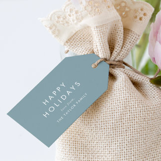 Chic | Dusty Blue Prettige feestdagen Family Kerst Cadeaulabel