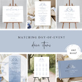 Chic Dusty Blue Waterverf, Monogram Wedding Menu