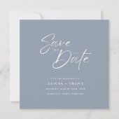 Chic Dusty Blue & White Calligraphy Save the Date Kaart (Voorkant)