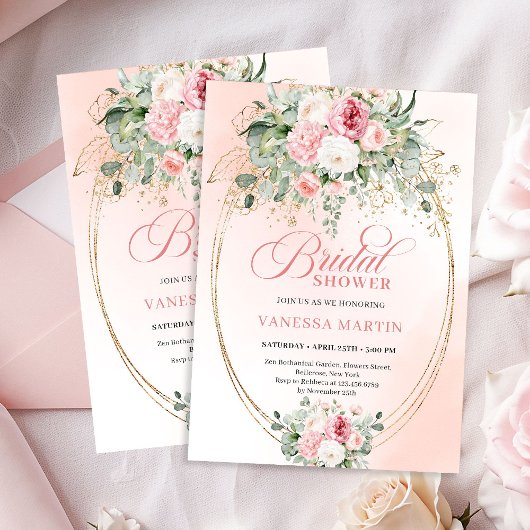 Chic Dusty Pink Floral Bridal Shower Invitation