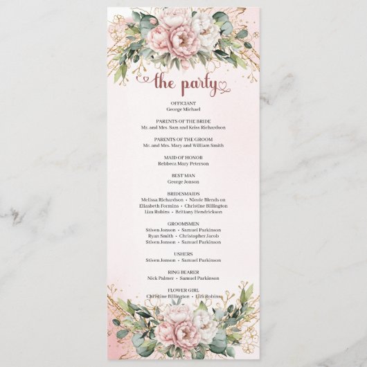 Chic Dusty Pink Floral Eucalyptus Wedding Program Programma (Achterkant)