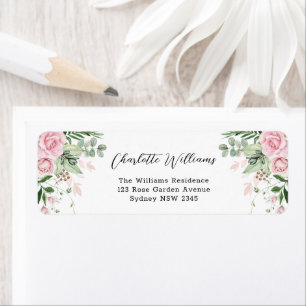 Chic Dusty Pink Floral Roos Garden Return Address Etiket