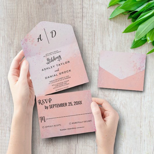Chic dusty roos All in One Wedding Invite All In One Uitnodiging