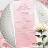 Chic Dusty Rose aquarelle, Monogram Mariage Menu