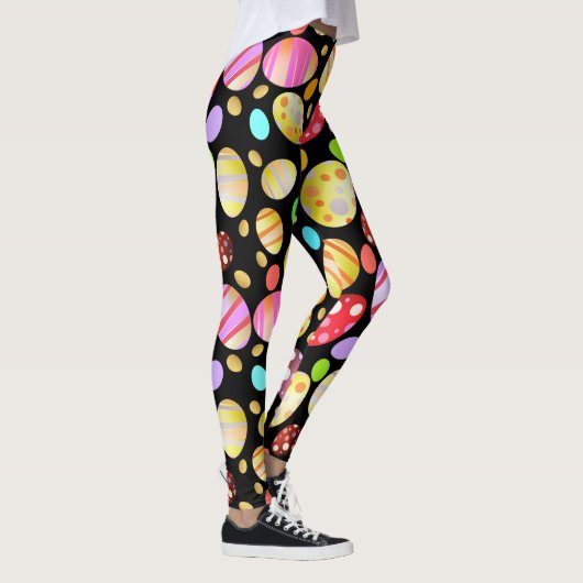 Chic Easter Eggs Patroon Zwart Leggings (Rechts)