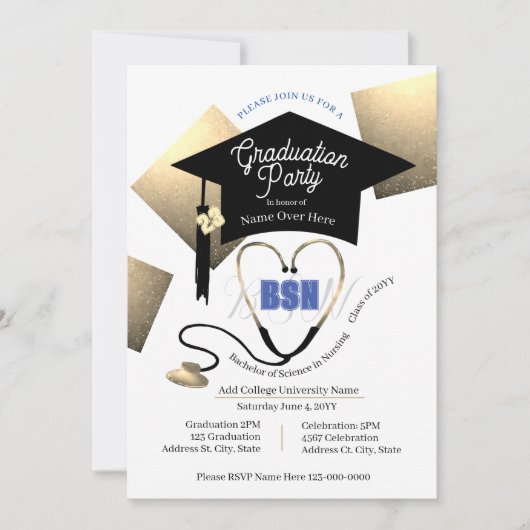 Chic Editable Nurse Graduation Party Kaart (Voorkant)