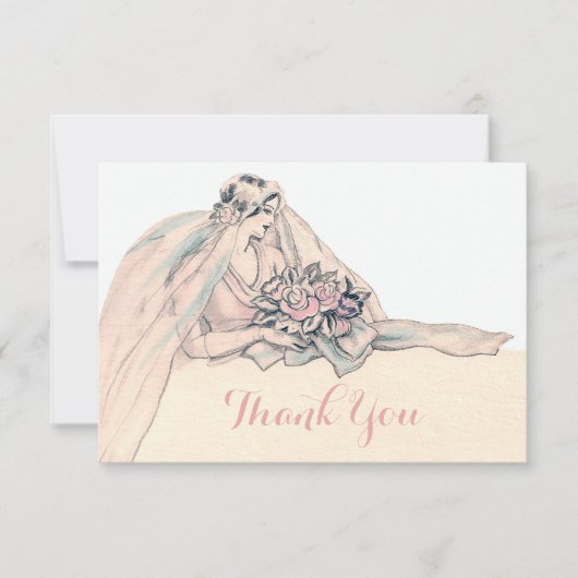 Chic Edwardian Flapper Bride Dank u Bedankkaart (Voorkant)