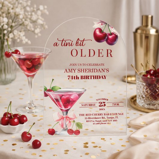 Chic Een Tini Beetje Oudere Kersen Martini 74ste V Acryl Uitnodigingen