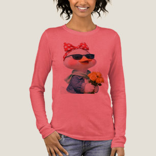 Chic Eend met Bloemen & Zonnebril Cute Lange Mouwe Tri-Blend Shirt