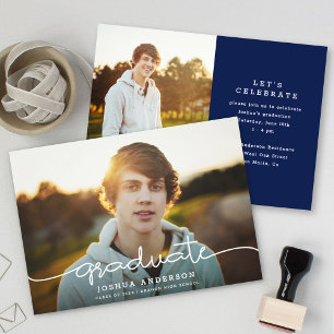 Chic Eenvoudig Modern Script Twee Foto Afstuderen Aankondiging