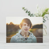 Chic Eenvoudig Modern Script Twee Foto Afstuderen Aankondiging (Staand voorkant)