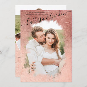 Chic Eenvoudig Roos Gold Script Fotocollage Weddin Kaart