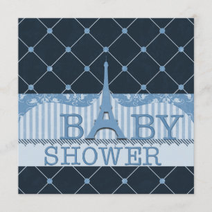 Chic Eiffel Tower Blue Baby shower Kaart