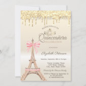 Chic Eiffel Tower Bow Drips Gold Quinceañera Kaart (Voorkant)
