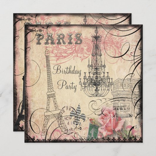 Chic Eiffel Tower & Chandelier Any Age Birthday Kaart (Voorkant / Achterkant)