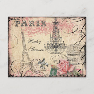 Chic Eiffel Tower & Chandelier Baby shower Kaart