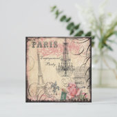 Chic Eiffel Tower & Chandelier Engagement Party Kaart (Staand voorkant)