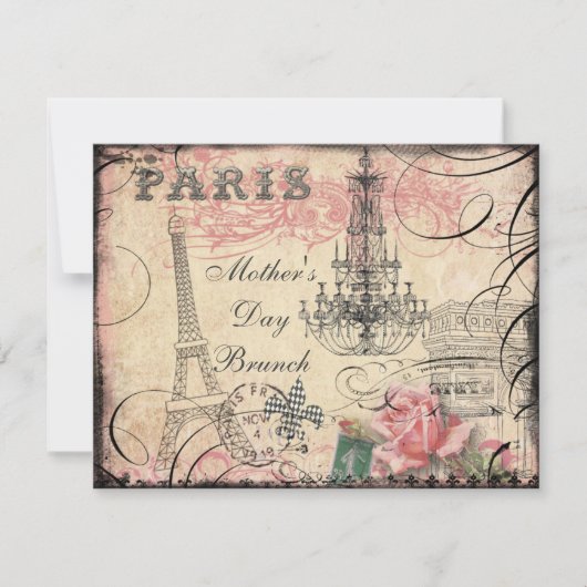 Chic Eiffel Tower & Chandelier Moederdag Brunch Kaart (Voorkant)
