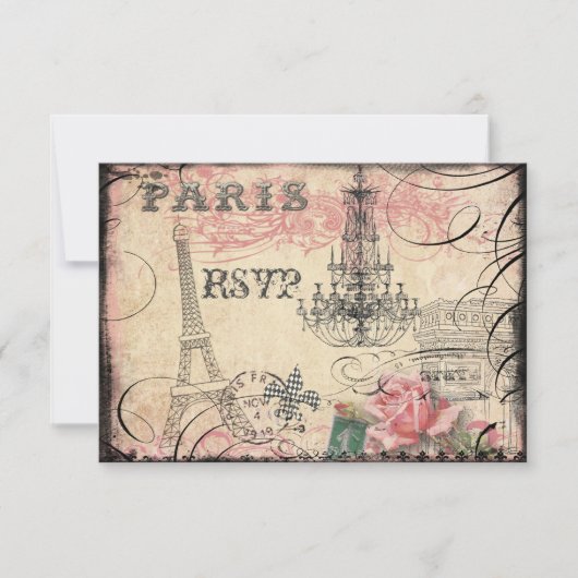 Chic Eiffel Tower & Chandelier RSVP Kaartje (Voorkant)