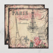 Chic Eiffel Tower & Chandelier Wedding Kaart (Voorkant / Achterkant)