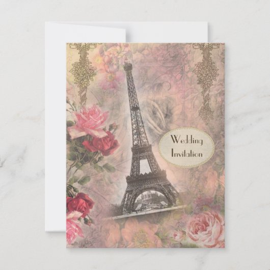 Chic Eiffel Tower & Rozen Weddenschap Kaart (Voorkant)