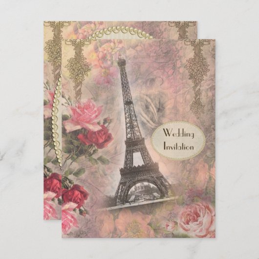 Chic Eiffel Tower & Rozen Weddenschap Kaart (Voorkant / Achterkant)