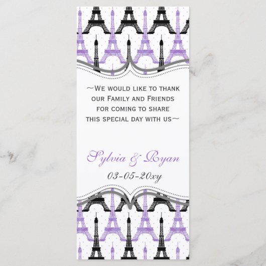 Chic Eiffeltoren Paarse gepersonaliseerde menukaar Menu (Achterkant)