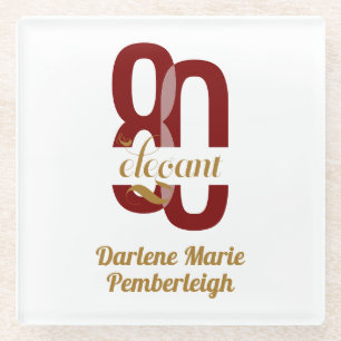 Chic Eighty & Elegant Ruby Red Gold 80e verjaardag Glazen Onderzetter