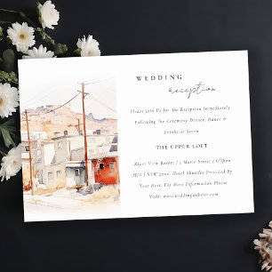 Chic El Paso Texas City Scape bruiloft receptie Informatiekaartje