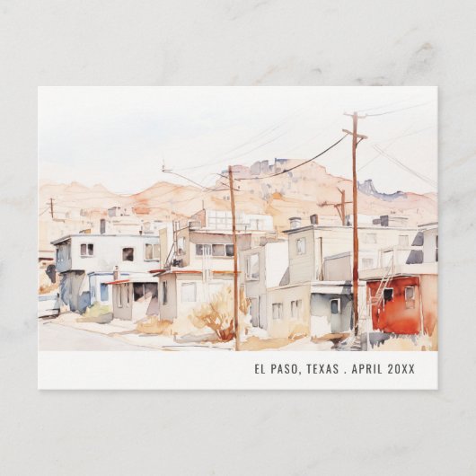 Chic El Paso Texas Stad Landschap Aquarel Reizen Briefkaart (Voorkant)