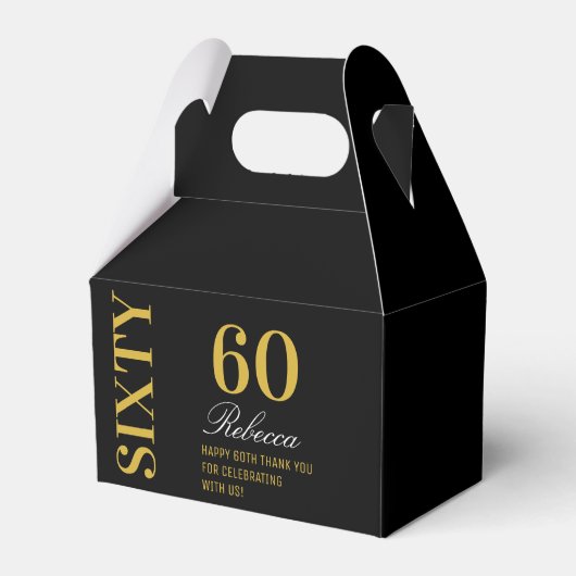 Chic Elegant 60 verjaardag zwart-wit & goud Bedankdoosjes (Voorkant Zijde)