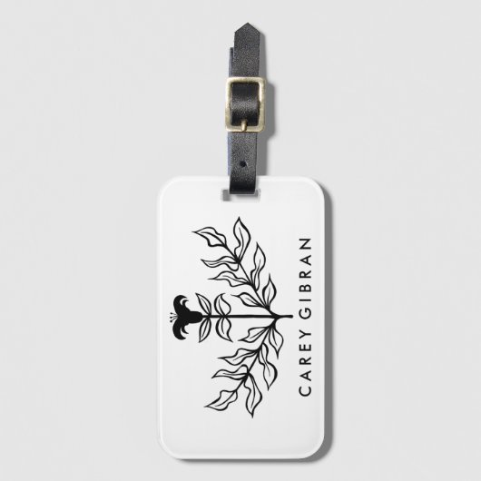 Chic Elegant Black Lily Line Drawing CUSTOM Bagagelabel (Voorkant (verticaal))