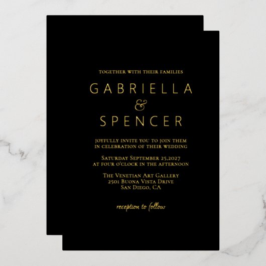 Chic Elegant Black Mariage Gold Foil Invitation (Recto/Verso)