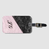 Chic Elegant Black Pink Marble Monogramed Bagagelabel (Voorkant (horizontaal))