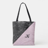 Chic Elegant Black Pink Marble Monogramed Draagtas (Achterkant)